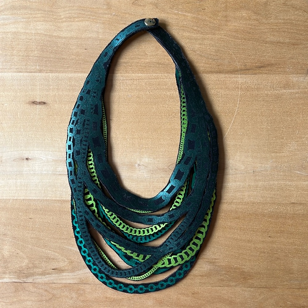 Uli Amsterdam Chains Petite Necklace, Olive, Emerald & Lime Green.